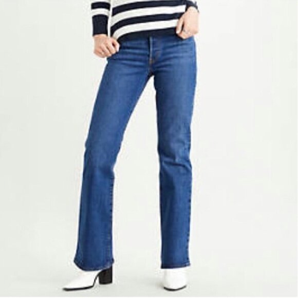 Levi’s Ribcage Boot cut Jeans in Medium Blue Wash size 24 button fly high rise - Picture 1 of 8